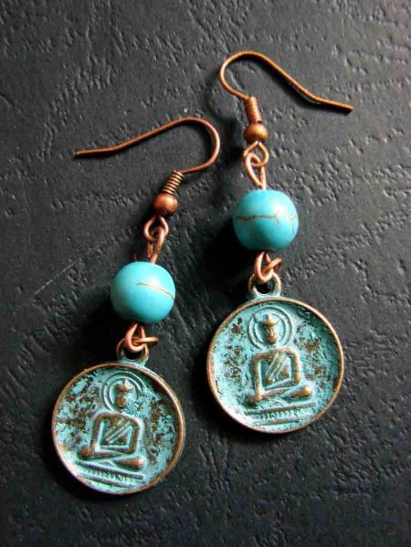 Turquoise and Pendant Buddha/Swastika, Earrings